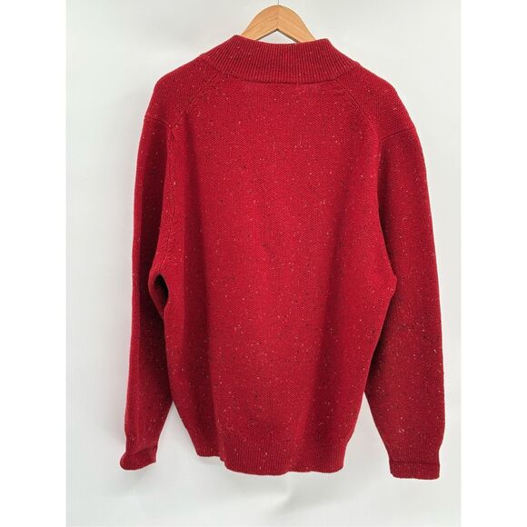 Jos A Bank‎ Sweater 1/4 Zip Men Large Red Speckled Mock Neck Pullover Wool Blend - Picture 2 of 9